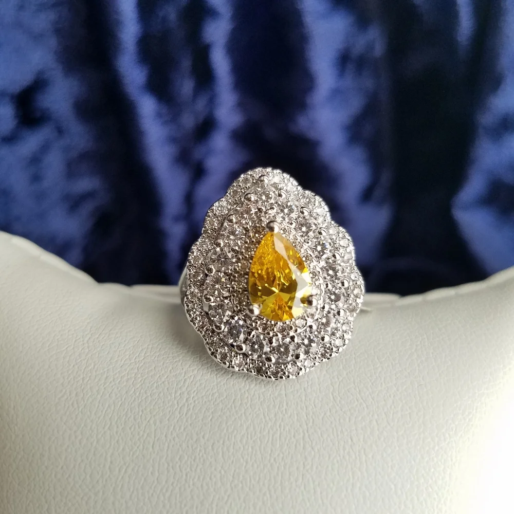 Swarovski Elements 925 Sterling Silver Large Yellow Citrine Teardrop Earrings - Picture 7 of 12